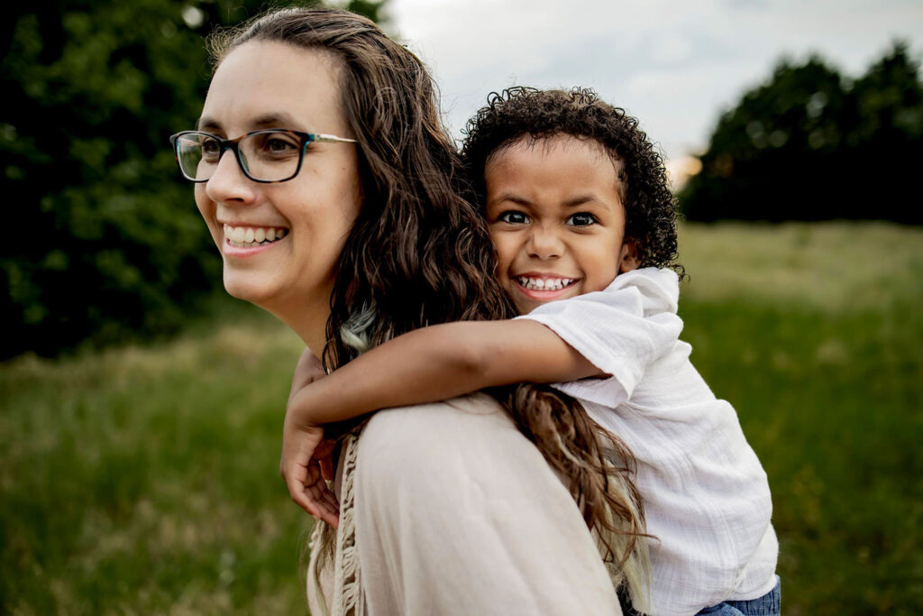 authentic family photos at a park in Plano Texas